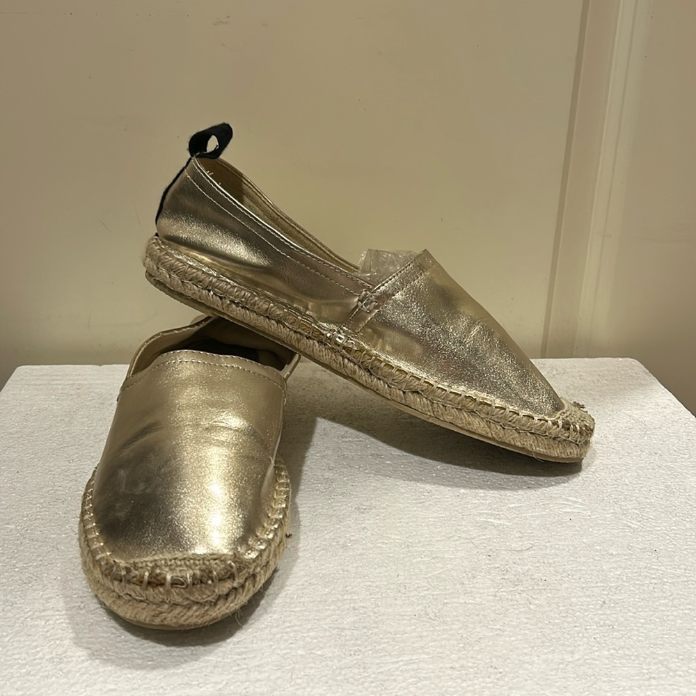 Zara women slip on Gold Metallic Flat Espadrilles size 10 (41 EU)